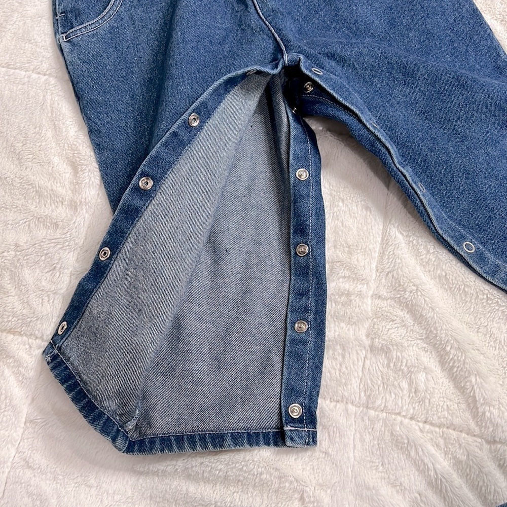 Sprockets Girl’s Toddler Classic Blue Denim Pink Flower Pocket Overalls -Size 3T - Picture 7 of 14